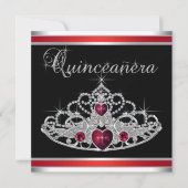 Rood Zwart Wit Tiara Quinceanera Kaart (Voorkant)