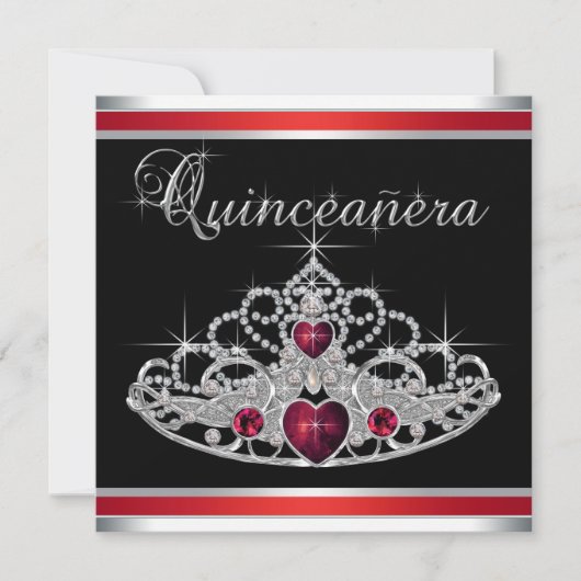 Rood Zwart Wit Tiara Quinceanera Kaart (Voorkant)