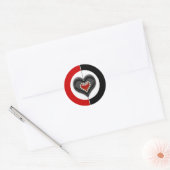 Rood zwart wit valentijn hart ronde sticker (Envelop)
