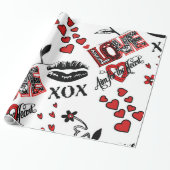 Rood Zwart Wit Valentijns Motief Inpakpapier (Uitgerold)