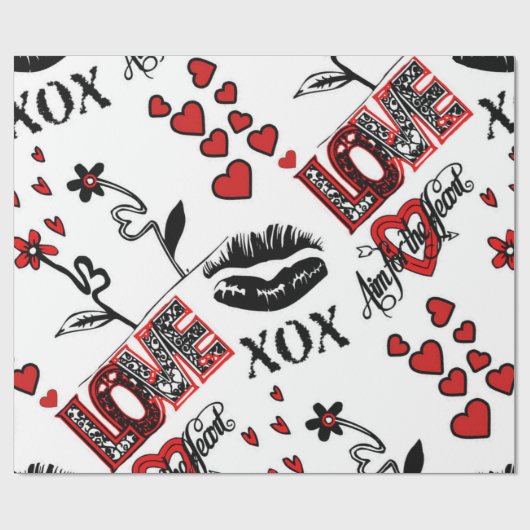 Rood Zwart Wit Valentijns Motief Inpakpapier (Vlak)