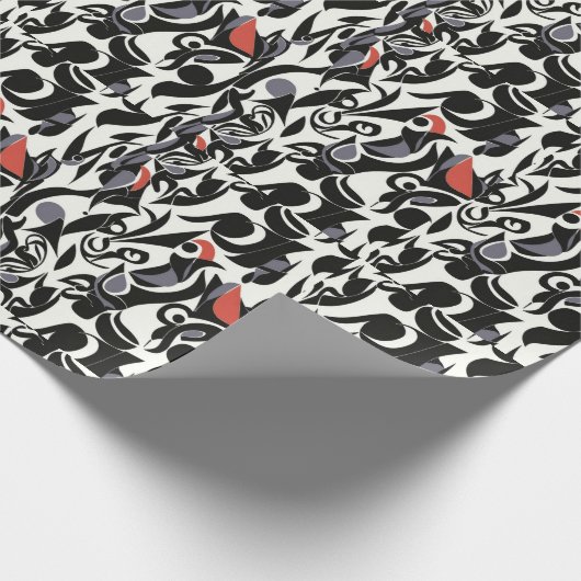 Rood Zwart Wit Vogel Abstract Cadeaupapier (Hoek)
