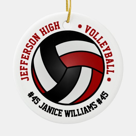 Rood, Zwart & Wit Volleybal 🏐 Keramisch Ornament (Voorkant)