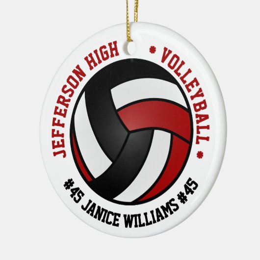 Rood, Zwart & Wit Volleybal 🏐 Keramisch Ornament (Links)