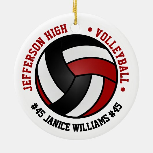 Rood, Zwart & Wit Volleybal 🏐 Keramisch Ornament (Achterkant)