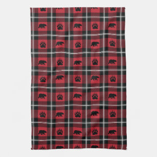 Rood zwart/wit vrij Beer en Paw Flannel Pset Theedoek