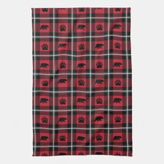 Rood zwart/wit vrij Beer en Paw Flannel Pset Theedoek (Verticaal)