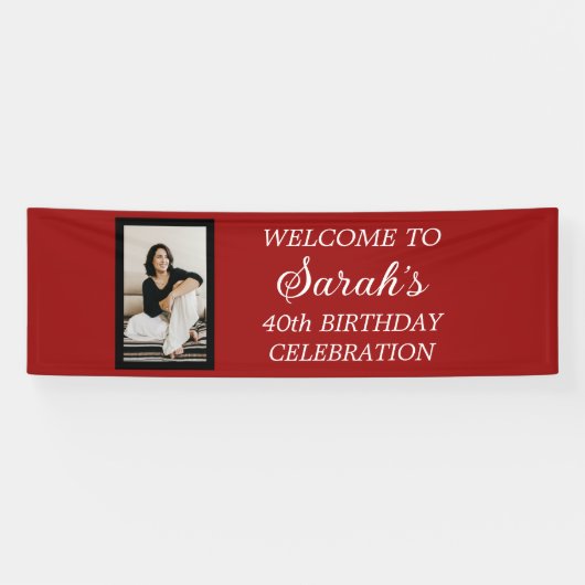 Rood Zwart Wit Vrouwen Verjaardagsfeest Foto Spandoek (Horizontaal)