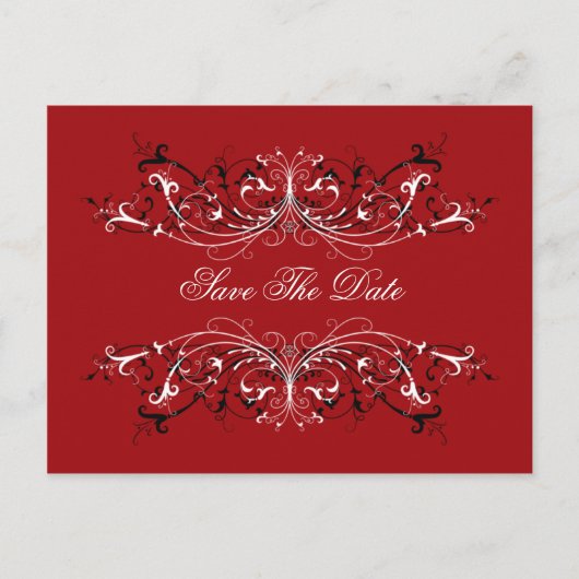 Rood zwart wit wervelingen Bewaar de datum Aankondigingskaart (Voorkant)