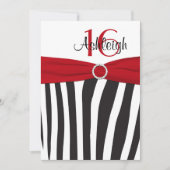 Rood, zwart, wit Zebra 16th Birthday Invitation Kaart (Voorkant)