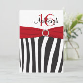 Rood, zwart, wit Zebra 16th Birthday Invitation Kaart (Staand voorkant)