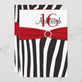 Rood, zwart, wit Zebra 16th Birthday Invitation Kaart (Voorkant / Achterkant)