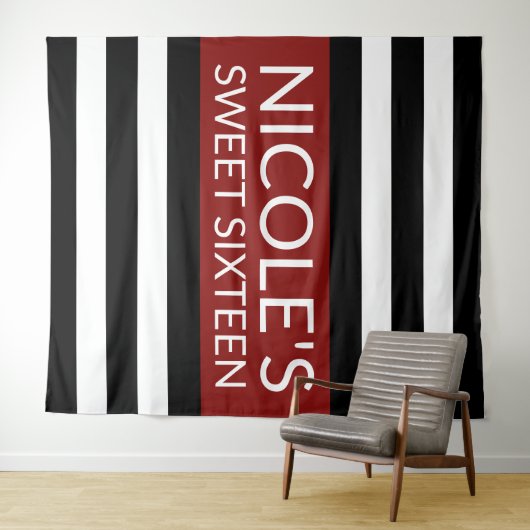 Rood Zwart & Wit Zoet 16 Verjaardag Achtergrond Wandkleed (In Situ (horizontaal))