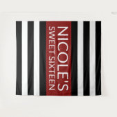 Rood Zwart & Wit Zoet 16 Verjaardag Achtergrond Wandkleed (Voorkant (horizontaal))