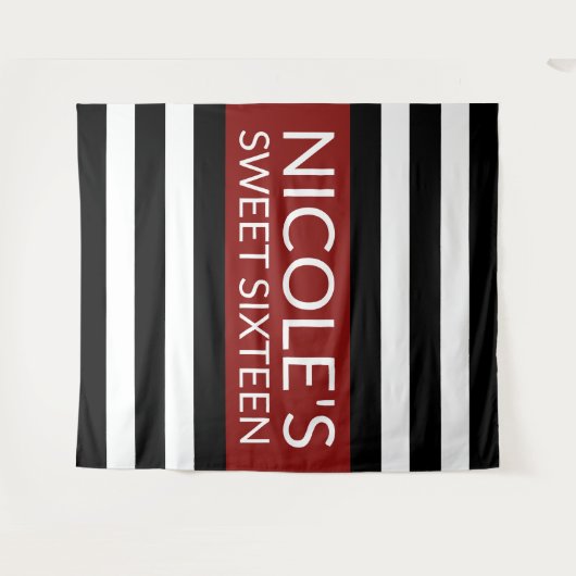 Rood Zwart & Wit Zoet 16 Verjaardag Achtergrond Wandkleed (Voorkant (horizontaal))