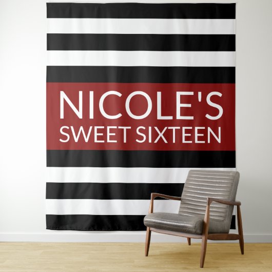 Rood Zwart & Wit Zoet 16 Verjaardag Achtergrond Wandkleed (In situ)