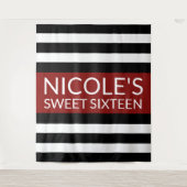 Rood Zwart & Wit Zoet 16 Verjaardag Achtergrond Wandkleed (Voorkant)