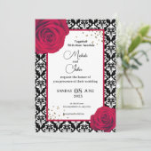 Rood zwart-witdamesbruiloft kaart (Staand voorkant)