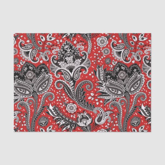 Rood Zwart & Witte Bloem Motief Boheemse Boho Tissuepapier (Voorkant)