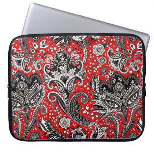 Rood Zwart & Witte Bloemige Paisley Boheemse Boho Laptop Sleeve