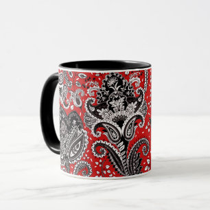 Rood Zwart & Witte Bloemige Paisley Boheemse Boho Mok