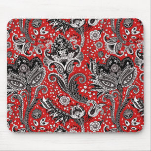 Rood Zwart & Witte Bloemige Paisley Boheemse Boho Muismat