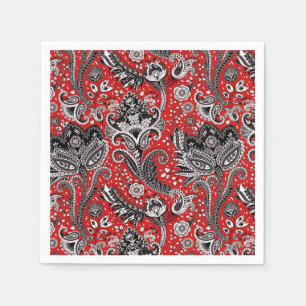 Rood Zwart & Witte Bloemige Paisley Boheemse Boho Servet