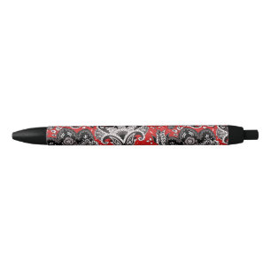 Rood Zwart & Witte Bloemige Paisley Boheemse Boho Zwarte Inkt Pen