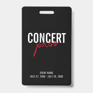 Rood Zwart & Witte Concertpas Aangepaste ID Badge