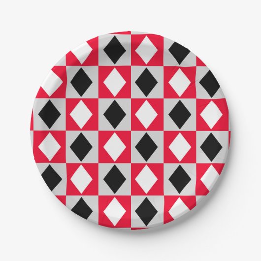Rood Zwart Witte Diamant Papieren Bordje (Voorkant)