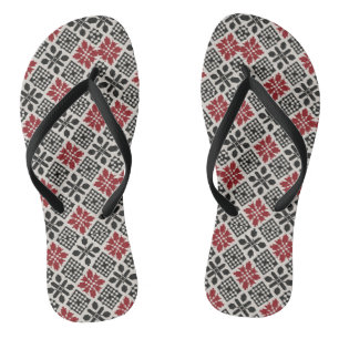 Rood Zwart Witte Geometrische Keffiyeh Folk Patroo Teenslippers