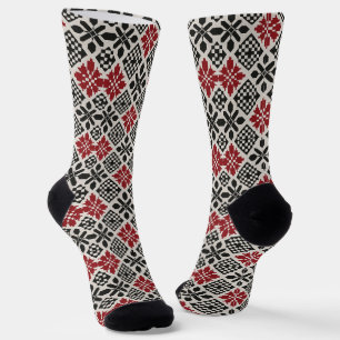 Rood Zwart Witte Geometrische Keffiyeh Volkspatroo Sokken