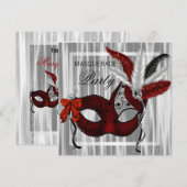 Rood Zwart Witte Maskerade Feest Kaart (Voorkant / Achterkant)