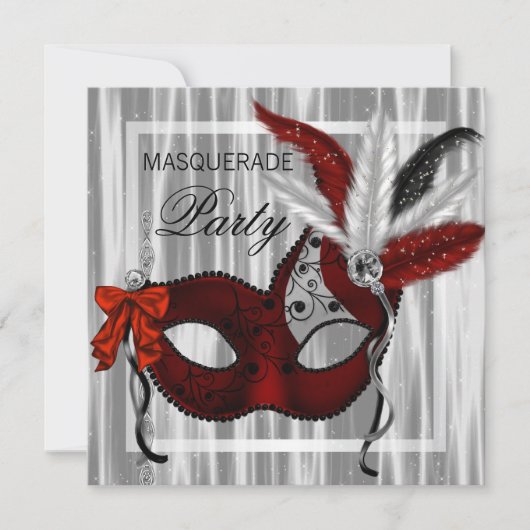 Rood Zwart Witte Maskerade Feest Kaart (Voorkant)