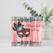 Rood Zwart Witte Maskerade Feestje Kaart (Staand voorkant)