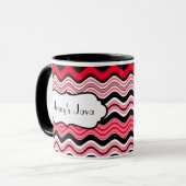 Rood, zwart, witte strepjes, speciaal gepersonalis mok (Voorkant links)