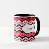 Rood, zwart, witte strepjes, speciaal gepersonalis mok (Voorkant rechts)