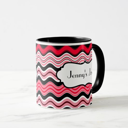 Rood, zwart, witte strepjes, speciaal gepersonalis mok (Voorkant rechts)