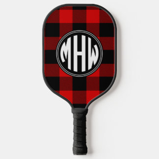 Rood Zwart Wt Cirkel Monogram Buffalo Plaid DIY BG Pickleball Paddle