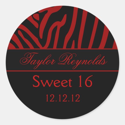 Rood Zwart Zebra Sweet 16 Sticker (Voorkant)