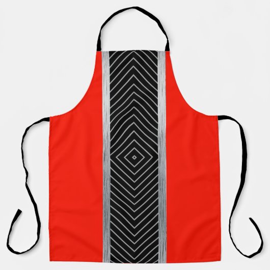 Rood, zwart, zilver en witte streep schort (Voorkant)