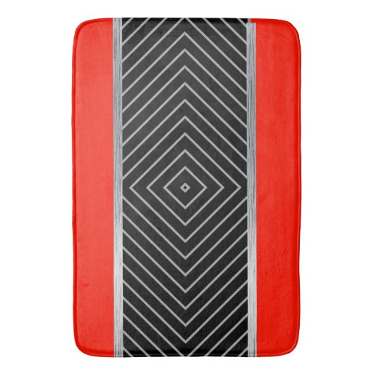 Rood, zwart, zilver en witte strepen badmat (Voorkant Verticaal)