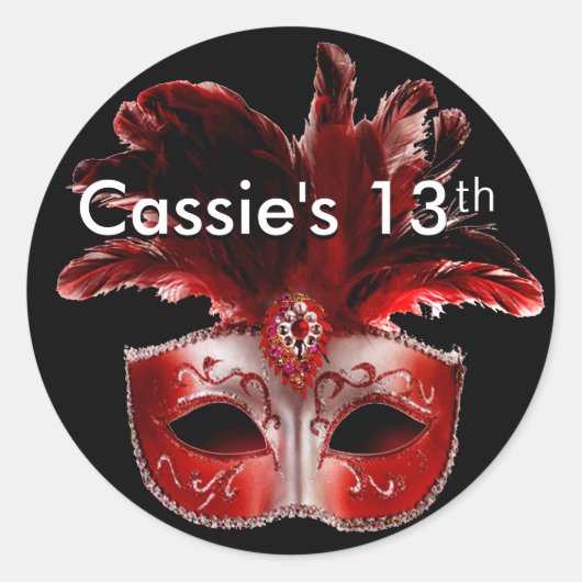 Rood, Zwart & Zilver Masquerade Party Sticker (Voorkant)