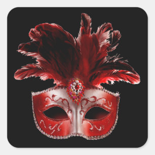 Rood Zwart & Zilver Masquerade Party Sticker