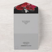 Rood zwart zilver roos elegant vlindergom all in one uitnodiging (Buitenkant)