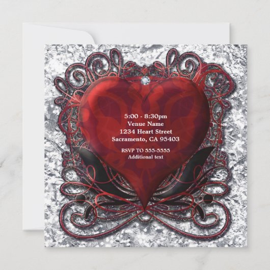 Rood Zwart Zilver Valentijnshart Gothic Romance Kaart (Achterkant)