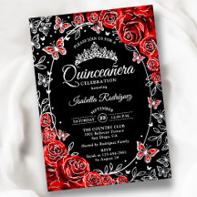 Rood Zwart Zilver Vlinders Rozen Quinceanera