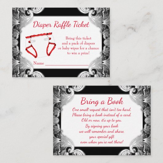Rood Zwart Zilveren Luier Raffle Tickets Informatiekaartje (Voorkant / Achterkant)