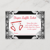 Rood Zwart Zilveren Luier Raffle Tickets Informatiekaartje (Voorkant)