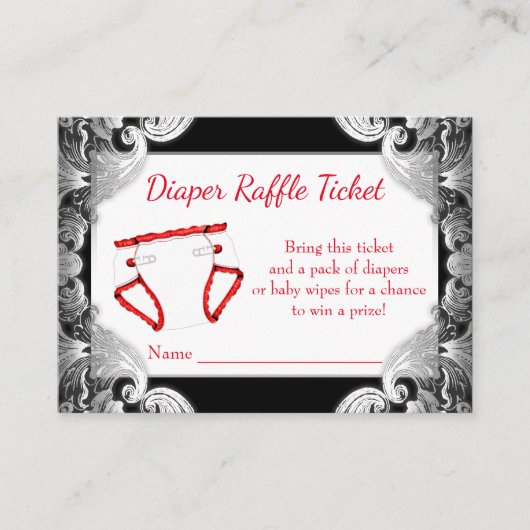 Rood Zwart Zilveren Luier Raffle Tickets Informatiekaartje (Voorkant)